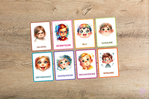 Emotie Flashcards voor Kinderen – Aquarel Wonderland Editie