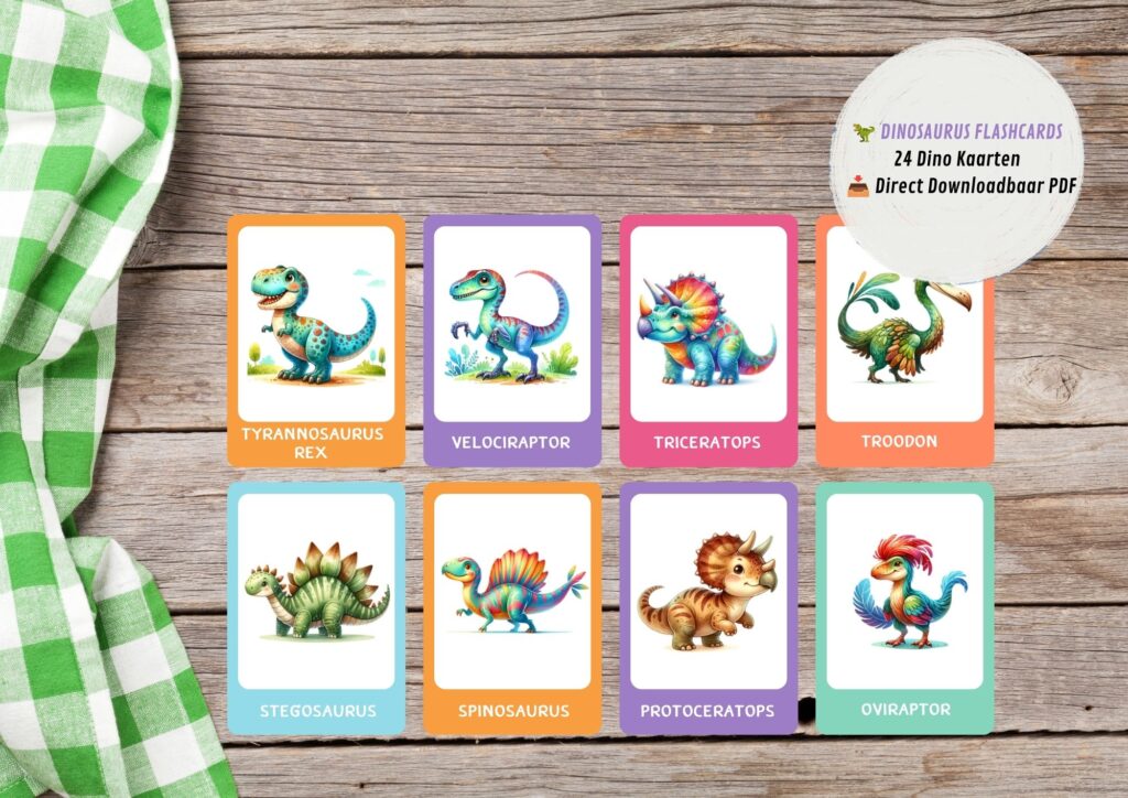 Dinosaurus Flashcards voor Kinderen (PDF) | 24 Educatieve Dino Kaarten