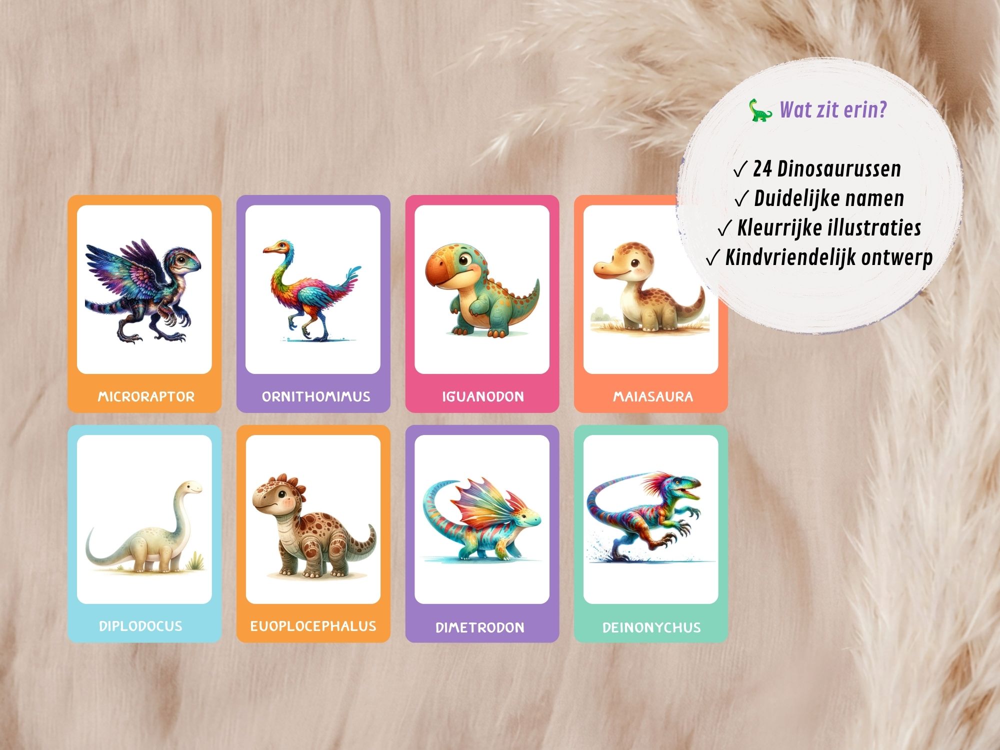Dinosaurus Flashcards voor Kinderen (PDF) | 24 Educatieve Dino Kaarten - Afbeelding 2