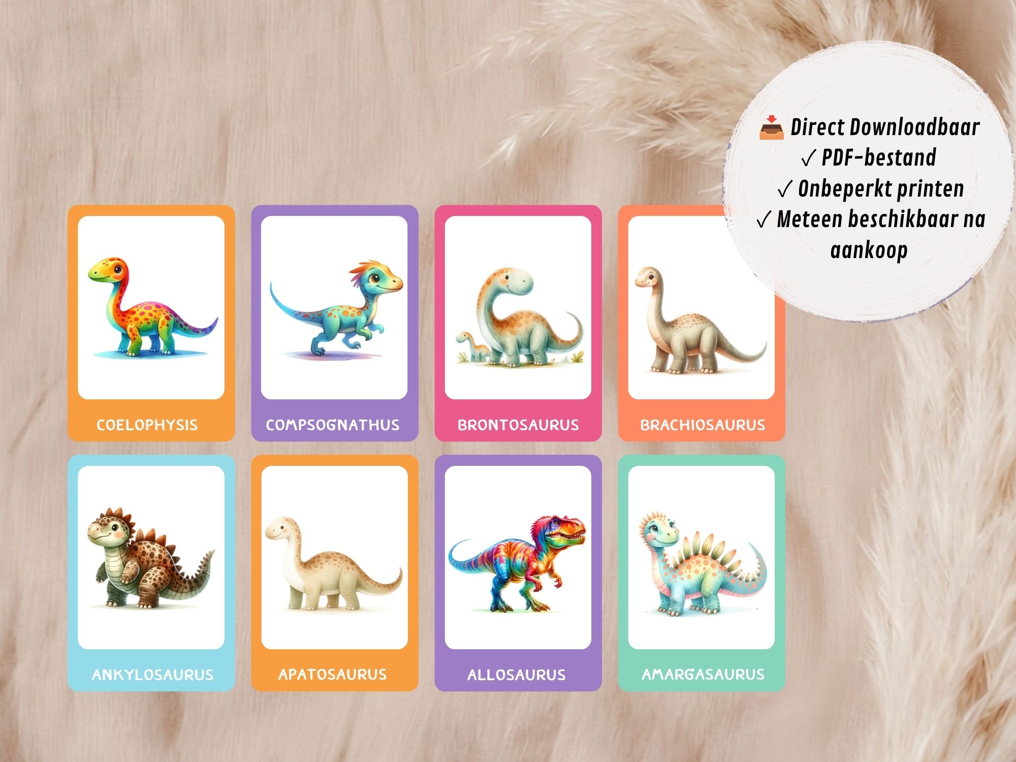 Dinosaurus Flashcards voor Kinderen (PDF) | 24 Educatieve Dino Kaarten - Afbeelding 3
